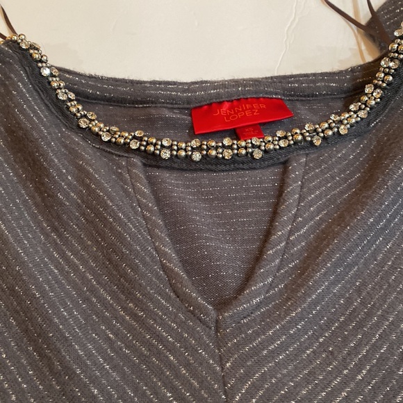 Jennifer Lopez  Gray with Silver thread long sleeve Top with Rhinestones at neck - Picture 10 of 11
